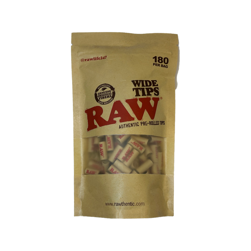 RAW Wide Tips Pre-Rolled | Bolsa con 180 Filtros Naturales